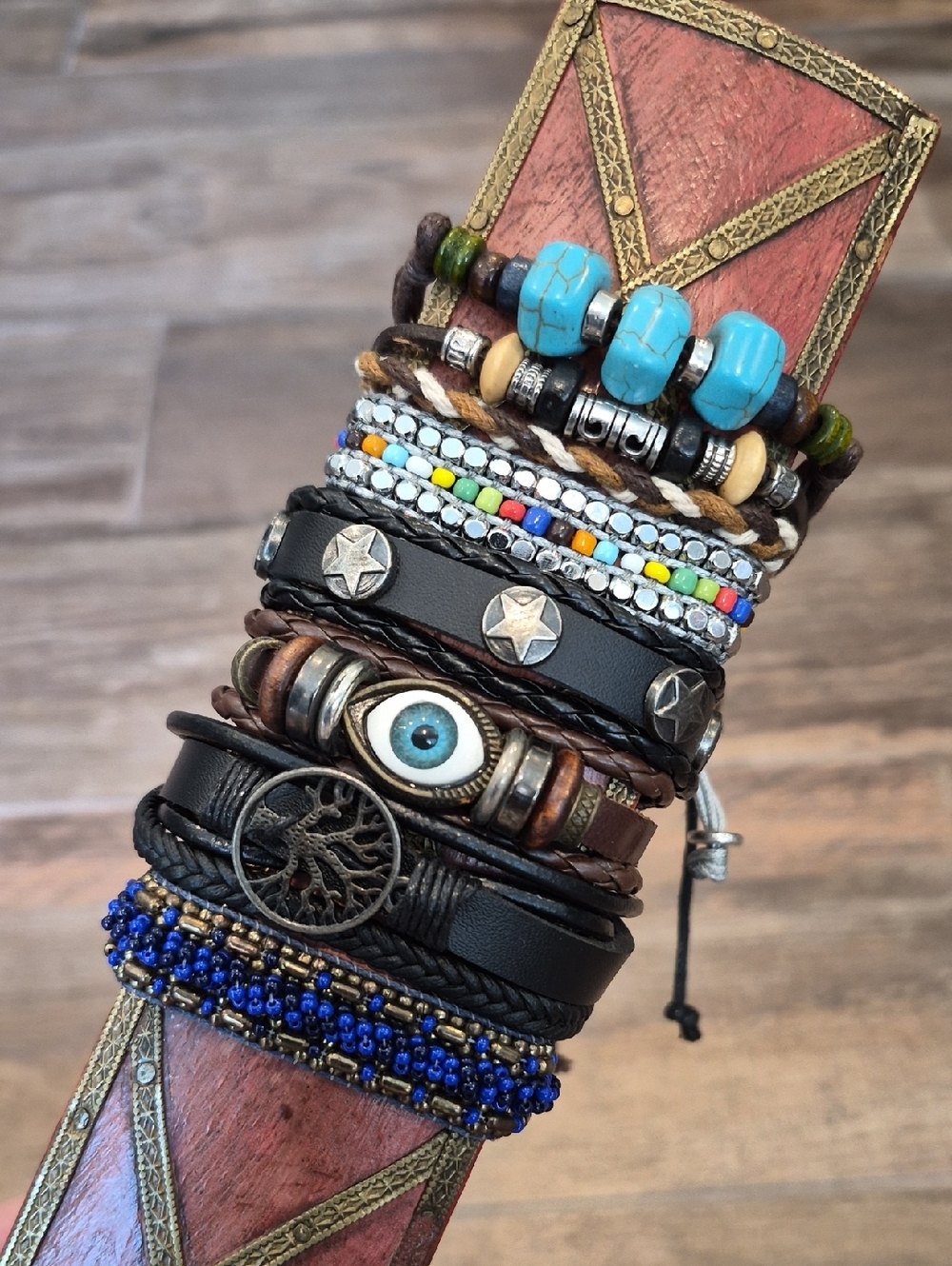 Bohemian Adjustable Length Bracelets, Beaded, Evil Eye, Tree of Life, & Stars
